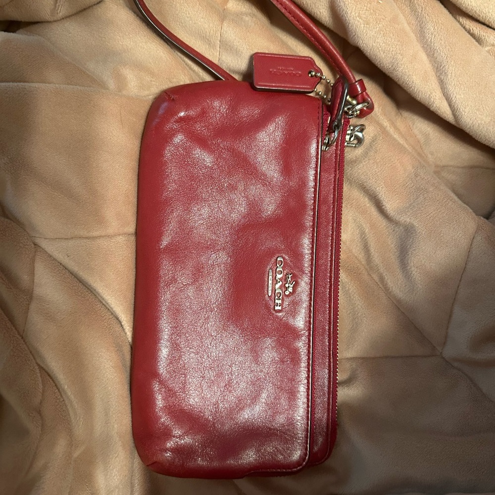 Coach Cherry Red Leather Wristlet